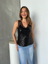 Load image into Gallery viewer, Talulla Black Sequin Singlet Top