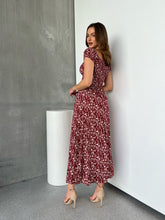 Load image into Gallery viewer, Gigi Off Shoulder Red Ditsy Print Shirred Maxi Dress