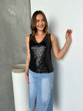 Load image into Gallery viewer, Talulla Black Sequin Singlet Top