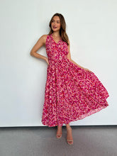 Load image into Gallery viewer, Cosima Long Pink/Orange Print Collared Maxi Dress