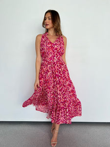 Cosima Long Pink/Orange Print Collared Maxi Dress