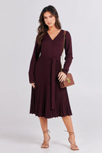 Load image into Gallery viewer, Parker Burgundy Long Sleeve Pleated Knit Midi Dress