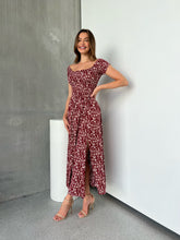 Load image into Gallery viewer, Gigi Off Shoulder Red Ditsy Print Shirred Maxi Dress