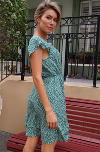Amerella Button Green Floral Print Summer Dress