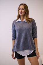 Load image into Gallery viewer, Aurella 3/4 Sleeve Navy Layered Top