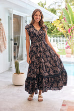 Load image into Gallery viewer, Augustina Button Front Navy/ Blush Print Maxi Dress