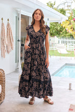 Load image into Gallery viewer, Augustina Button Front Navy/ Blush Print Maxi Dress