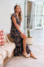 Load image into Gallery viewer, Augustina Button Front Navy/ Blush Print Maxi Dress