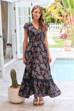 Load image into Gallery viewer, Augustina Button Front Navy/ Blush Print Maxi Dress