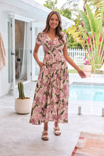 Load image into Gallery viewer, Leilani Beige/ Purple Floral Button Front Maxi Dress