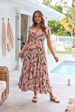 Load image into Gallery viewer, Leilani Beige/ Purple Floral Button Front Maxi Dress