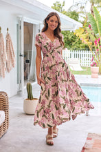 Load image into Gallery viewer, Leilani Beige/ Purple Floral Button Front Maxi Dress