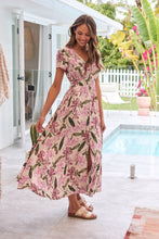 Load image into Gallery viewer, Leilani Beige/ Purple Floral Button Front Maxi Dress