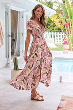 Load image into Gallery viewer, Leilani Beige/ Purple Floral Button Front Maxi Dress