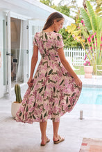 Load image into Gallery viewer, Leilani Beige/ Purple Floral Button Front Maxi Dress