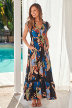 Load image into Gallery viewer, Augustina Black Multi Colour Leaf Print Button Front Maxi Dress