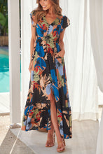 Load image into Gallery viewer, Augustina Black Multi Colour Leaf Print Button Front Maxi Dress