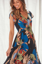 Load image into Gallery viewer, Augustina Black Multi Colour Leaf Print Button Front Maxi Dress