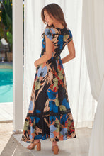 Load image into Gallery viewer, Augustina Black Multi Colour Leaf Print Button Front Maxi Dress