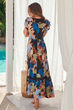 Load image into Gallery viewer, Augustina Black Multi Colour Leaf Print Button Front Maxi Dress