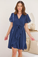 Load image into Gallery viewer, Zahara Chiffon Navy Cross Over Tie Waist Evening Dress