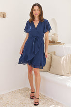 Load image into Gallery viewer, Zahara Chiffon Navy Cross Over Tie Waist Evening Dress