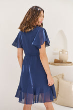 Load image into Gallery viewer, Zahara Chiffon Navy Cross Over Tie Waist Evening Dress