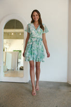 Load image into Gallery viewer, Paloma Chiffon Green/White Floral Cross Over Dress