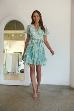 Load image into Gallery viewer, Paloma Chiffon Green/White Floral Cross Over Dress