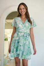 Load image into Gallery viewer, Paloma Chiffon Green/White Floral Cross Over Dress