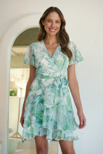 Load image into Gallery viewer, Paloma Chiffon Green/White Floral Cross Over Dress