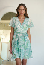 Load image into Gallery viewer, Paloma Chiffon Green/White Floral Cross Over Dress