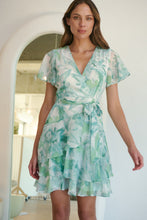 Load image into Gallery viewer, Paloma Chiffon Green/White Floral Cross Over Dress