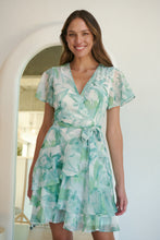 Load image into Gallery viewer, Paloma Chiffon Green/White Floral Cross Over Dress