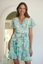 Load image into Gallery viewer, Paloma Chiffon Green/White Floral Cross Over Dress