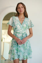 Load image into Gallery viewer, Paloma Chiffon Green/White Floral Cross Over Dress