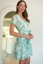 Load image into Gallery viewer, Paloma Chiffon Green/White Floral Cross Over Dress