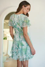 Load image into Gallery viewer, Paloma Chiffon Green/White Floral Cross Over Dress