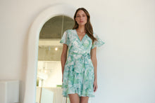 Load image into Gallery viewer, Paloma Chiffon Green/White Floral Cross Over Dress