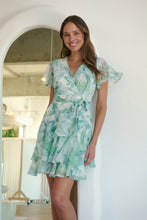 Load image into Gallery viewer, Paloma Chiffon Green/White Floral Cross Over Dress