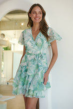 Load image into Gallery viewer, Paloma Chiffon Green/White Floral Cross Over Dress