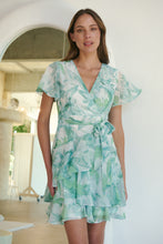 Load image into Gallery viewer, Paloma Chiffon Green/White Floral Cross Over Dress