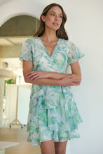 Load image into Gallery viewer, Paloma Chiffon Green/White Floral Cross Over Dress