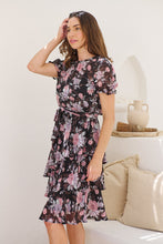 Load image into Gallery viewer, Tullia Black/Purple/Grey Frill Floral Evening Dress