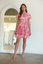 Load image into Gallery viewer, Paloma Chiffon Pink/White Floral Cross Over Dress