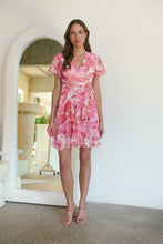 Load image into Gallery viewer, Paloma Chiffon Pink/White Floral Cross Over Dress