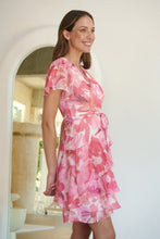 Load image into Gallery viewer, Paloma Chiffon Pink/White Floral Cross Over Dress