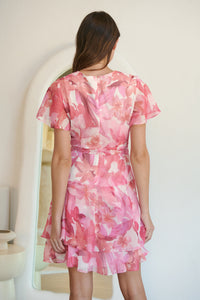 Paloma Chiffon Pink/White Floral Cross Over Dress