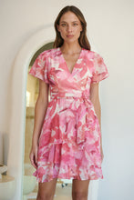 Load image into Gallery viewer, Paloma Chiffon Pink/White Floral Cross Over Dress