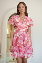 Load image into Gallery viewer, Paloma Chiffon Pink/White Floral Cross Over Dress